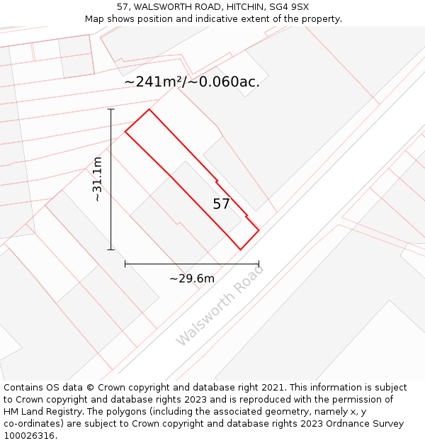 57, WALSWORTH ROAD, HITCHIN, SG4 9SX: Plot and title map