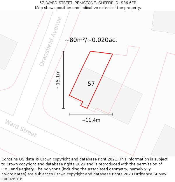 57, WARD STREET, PENISTONE, SHEFFIELD, S36 6EP: Plot and title map
