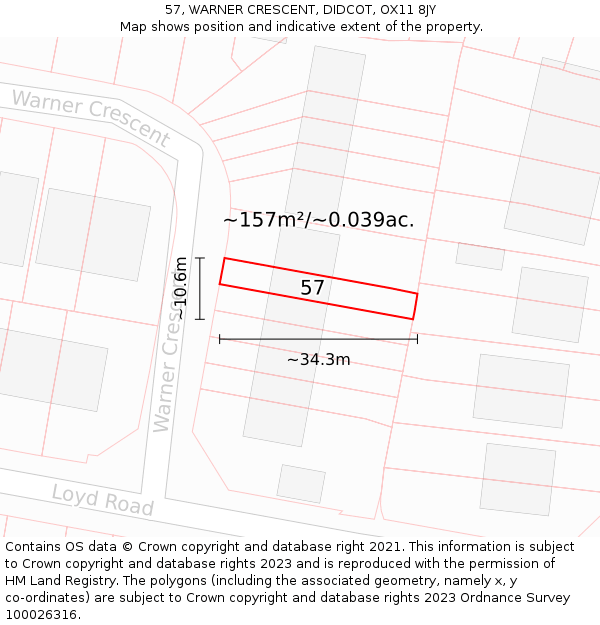 57, WARNER CRESCENT, DIDCOT, OX11 8JY: Plot and title map