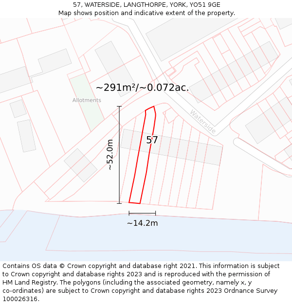 57, WATERSIDE, LANGTHORPE, YORK, YO51 9GE: Plot and title map