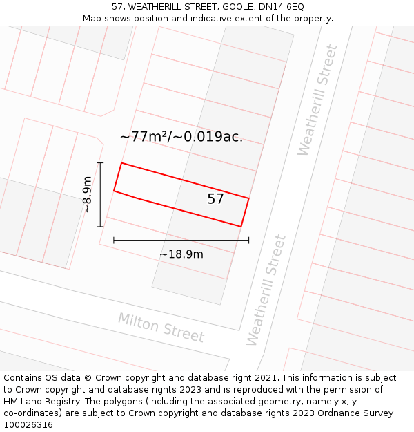 57, WEATHERILL STREET, GOOLE, DN14 6EQ: Plot and title map