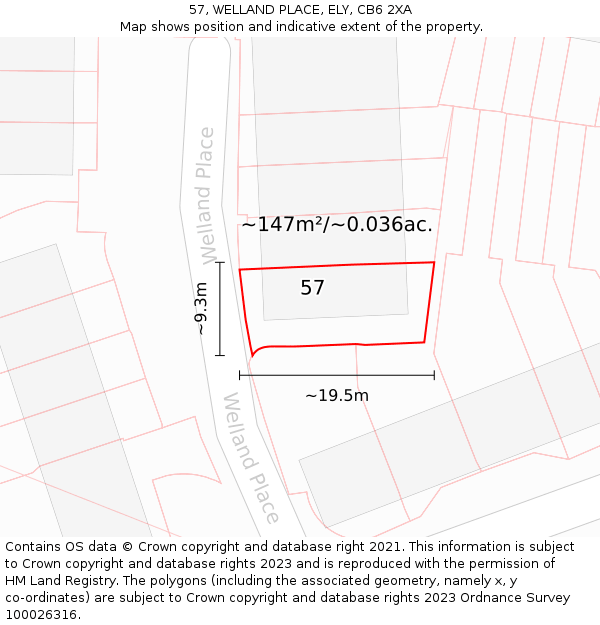 57, WELLAND PLACE, ELY, CB6 2XA: Plot and title map