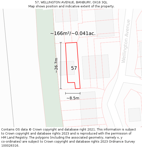 57, WELLINGTON AVENUE, BANBURY, OX16 3QL: Plot and title map