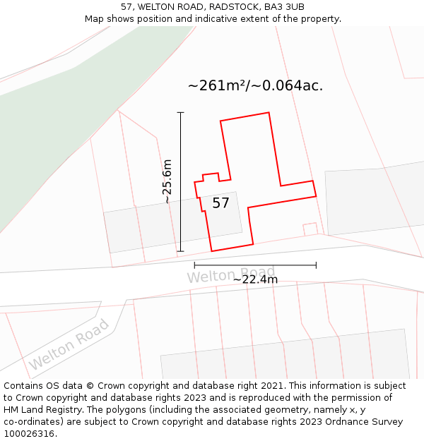 57, WELTON ROAD, RADSTOCK, BA3 3UB: Plot and title map