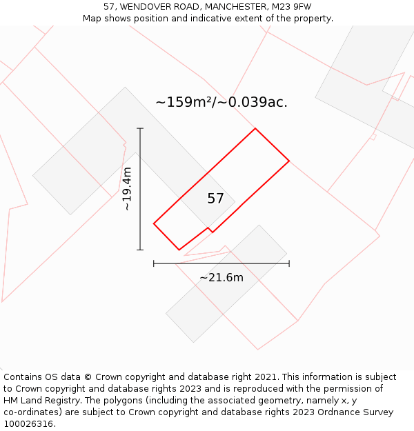 57, WENDOVER ROAD, MANCHESTER, M23 9FW: Plot and title map