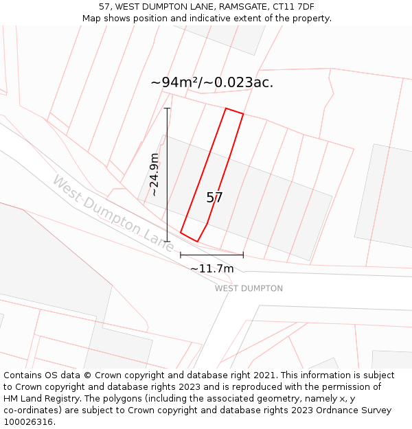 57, WEST DUMPTON LANE, RAMSGATE, CT11 7DF: Plot and title map