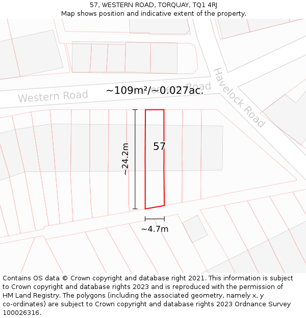 57, WESTERN ROAD, TORQUAY, TQ1 4RJ: Plot and title map