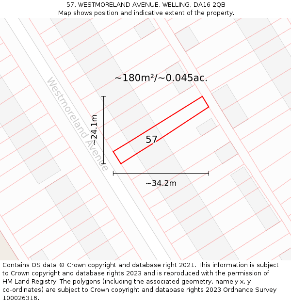 57, WESTMORELAND AVENUE, WELLING, DA16 2QB: Plot and title map