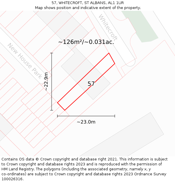57, WHITECROFT, ST ALBANS, AL1 1UR: Plot and title map