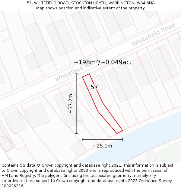 57, WHITEFIELD ROAD, STOCKTON HEATH, WARRINGTON, WA4 6NA: Plot and title map