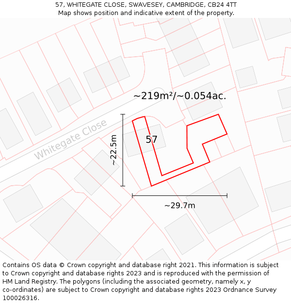 57, WHITEGATE CLOSE, SWAVESEY, CAMBRIDGE, CB24 4TT: Plot and title map