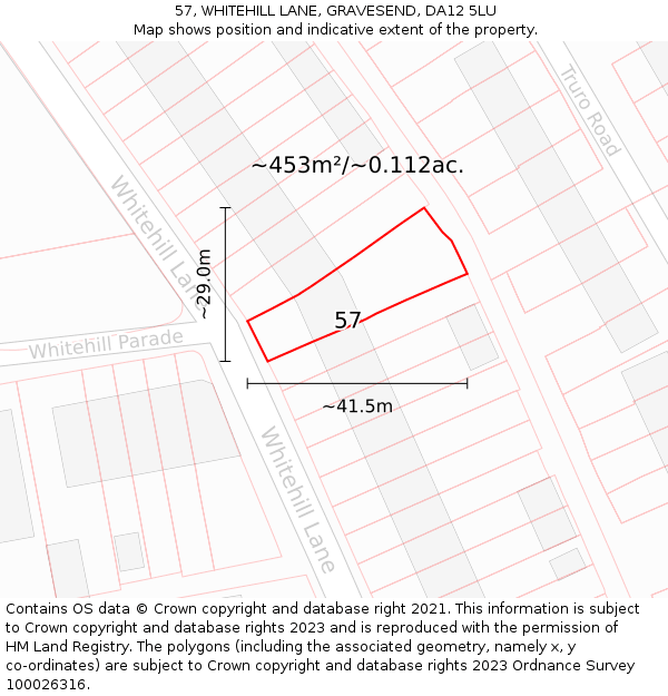 57, WHITEHILL LANE, GRAVESEND, DA12 5LU: Plot and title map