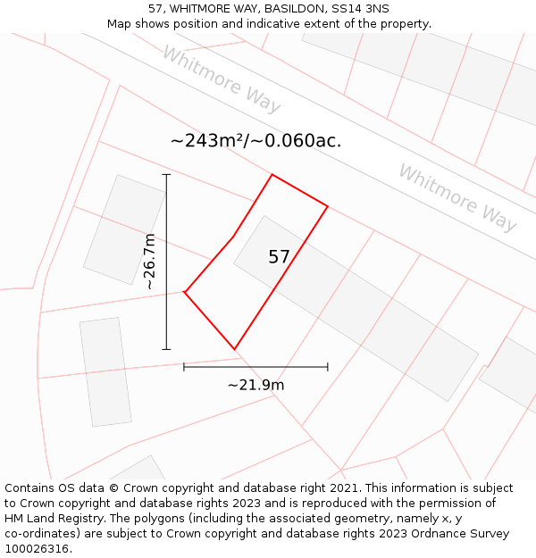 57, WHITMORE WAY, BASILDON, SS14 3NS: Plot and title map