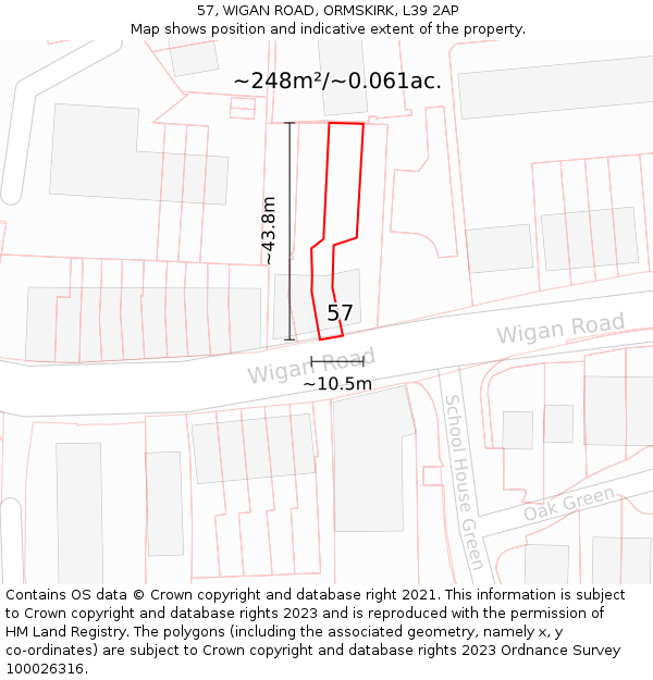 57, WIGAN ROAD, ORMSKIRK, L39 2AP: Plot and title map