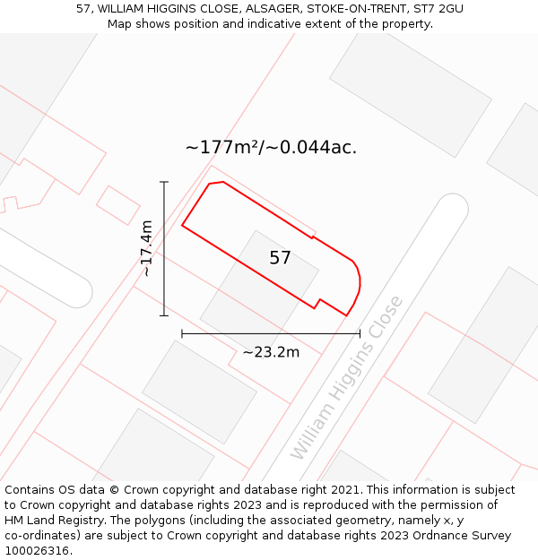 57, WILLIAM HIGGINS CLOSE, ALSAGER, STOKE-ON-TRENT, ST7 2GU: Plot and title map