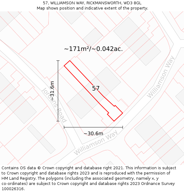 57, WILLIAMSON WAY, RICKMANSWORTH, WD3 8GL: Plot and title map