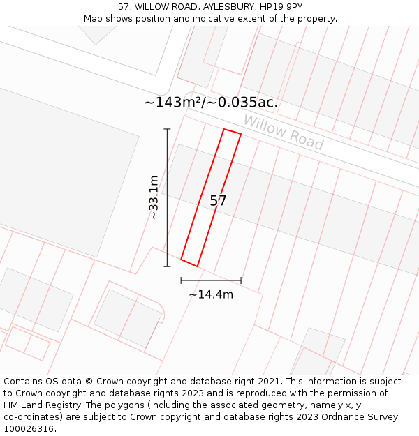 57, WILLOW ROAD, AYLESBURY, HP19 9PY: Plot and title map
