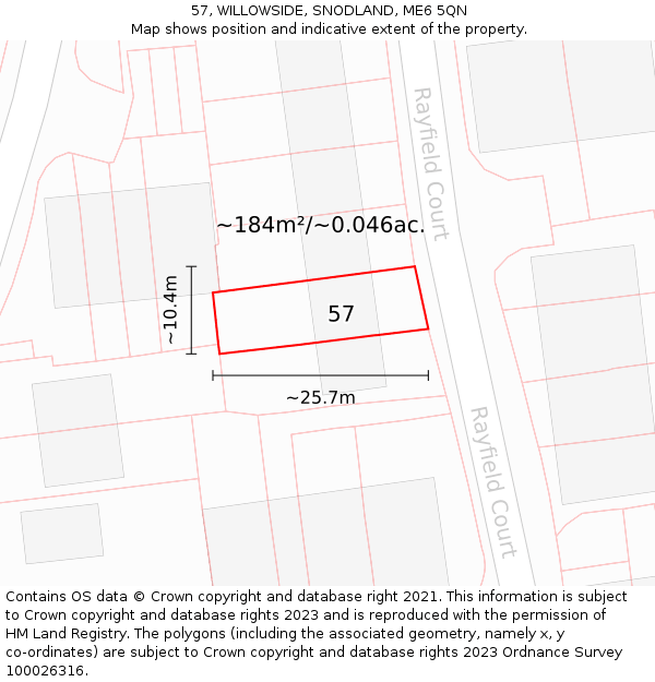 57, WILLOWSIDE, SNODLAND, ME6 5QN: Plot and title map