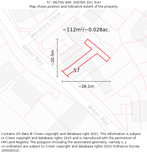 57, WILTON WAY, EXETER, EX1 3UH: Plot and title map