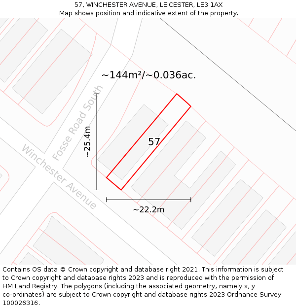 57, WINCHESTER AVENUE, LEICESTER, LE3 1AX: Plot and title map