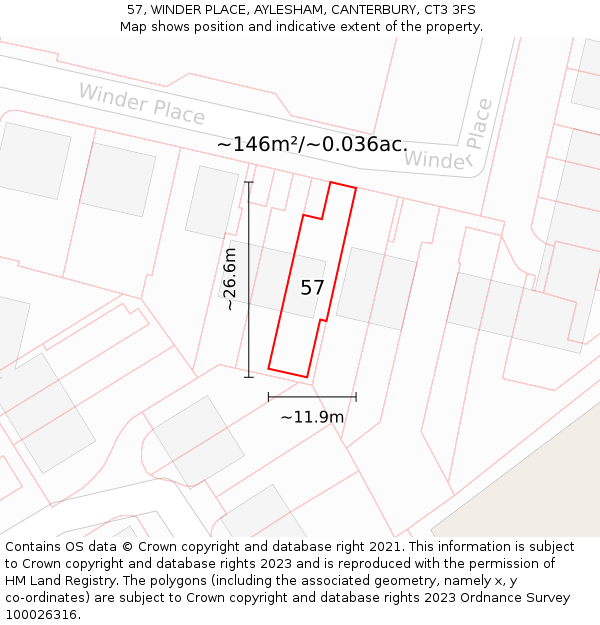 57, WINDER PLACE, AYLESHAM, CANTERBURY, CT3 3FS: Plot and title map