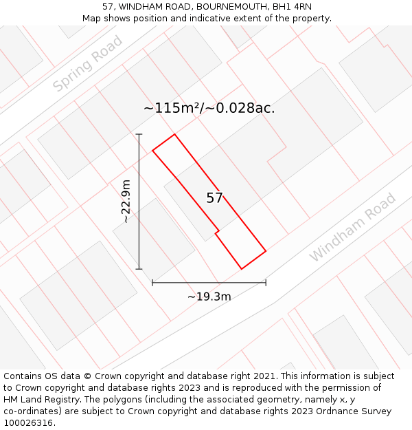 57, WINDHAM ROAD, BOURNEMOUTH, BH1 4RN: Plot and title map