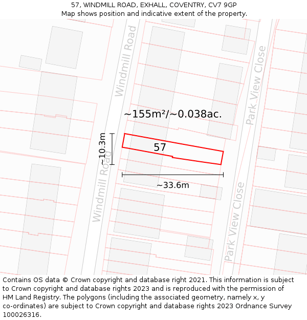 57, WINDMILL ROAD, EXHALL, COVENTRY, CV7 9GP: Plot and title map