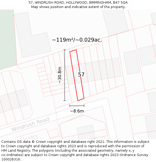 57, WINDRUSH ROAD, HOLLYWOOD, BIRMINGHAM, B47 5QA: Plot and title map