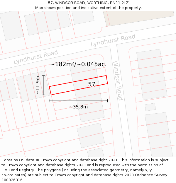 57, WINDSOR ROAD, WORTHING, BN11 2LZ: Plot and title map