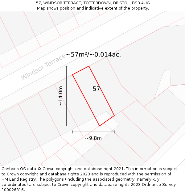 57, WINDSOR TERRACE, TOTTERDOWN, BRISTOL, BS3 4UG: Plot and title map