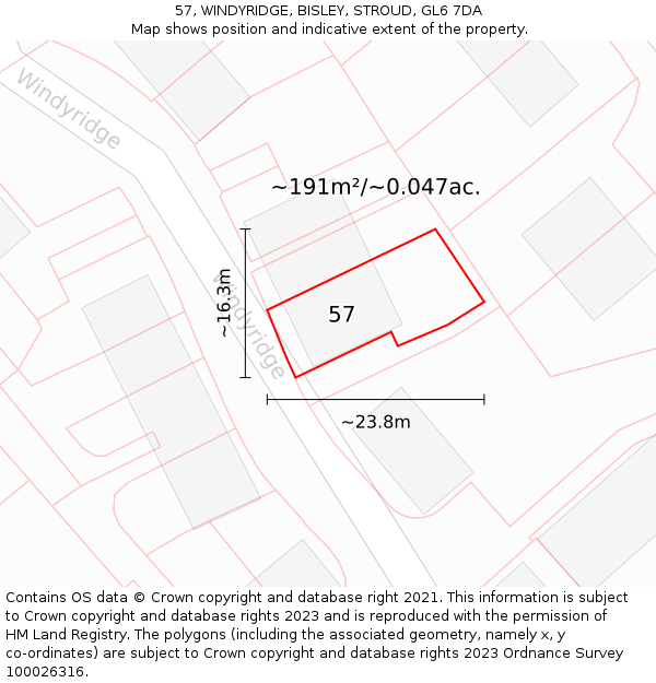 57, WINDYRIDGE, BISLEY, STROUD, GL6 7DA: Plot and title map