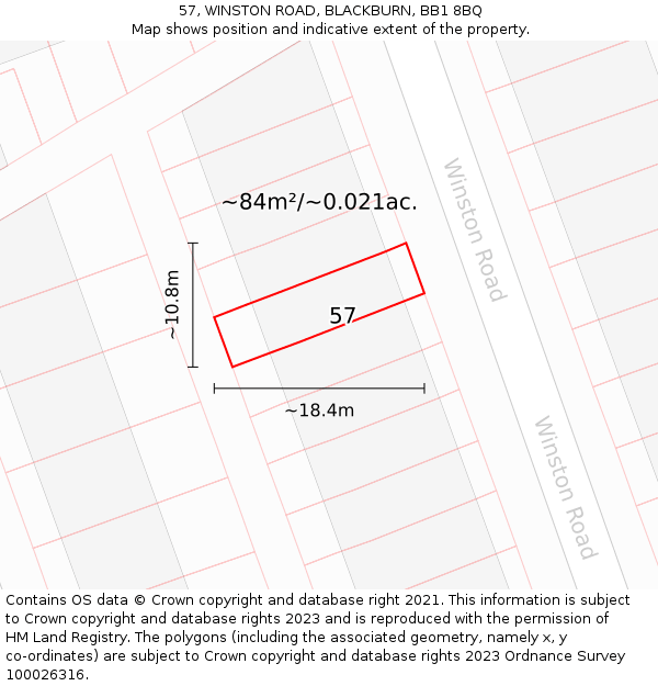 57, WINSTON ROAD, BLACKBURN, BB1 8BQ: Plot and title map