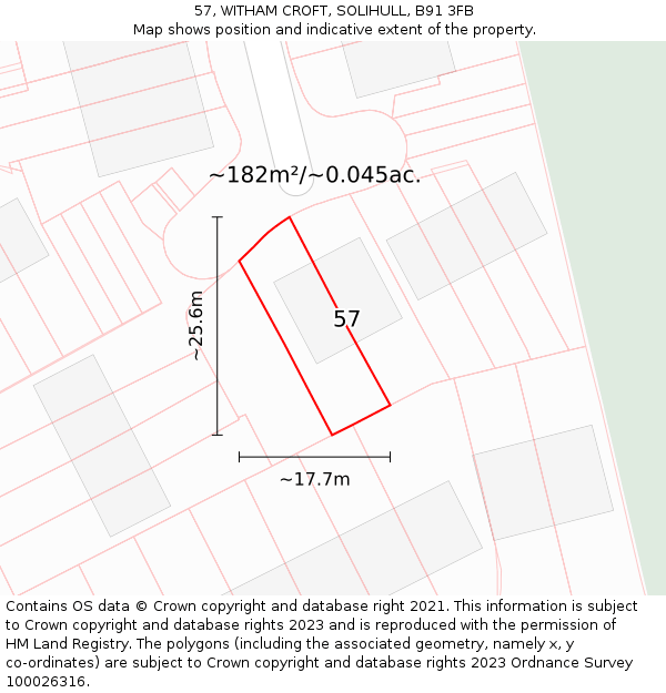 57, WITHAM CROFT, SOLIHULL, B91 3FB: Plot and title map