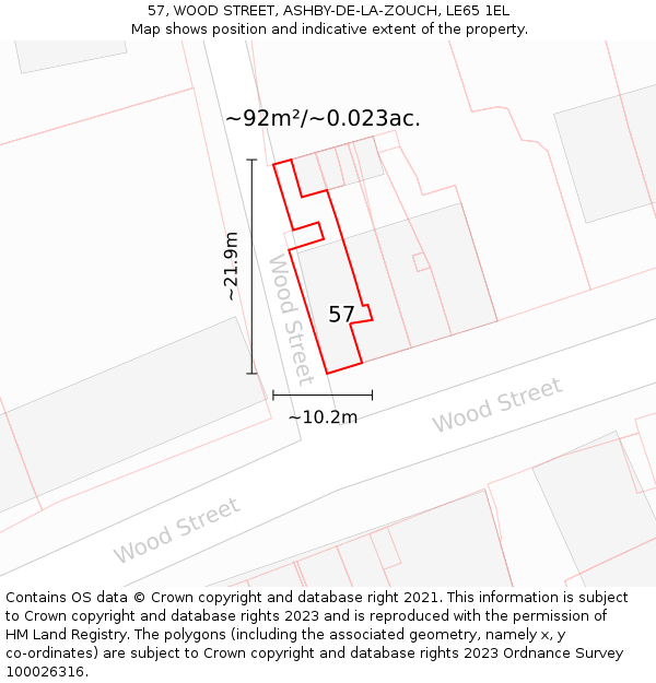 57, WOOD STREET, ASHBY-DE-LA-ZOUCH, LE65 1EL: Plot and title map