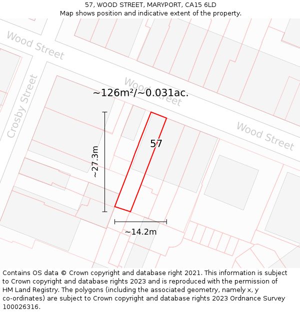 57, WOOD STREET, MARYPORT, CA15 6LD: Plot and title map