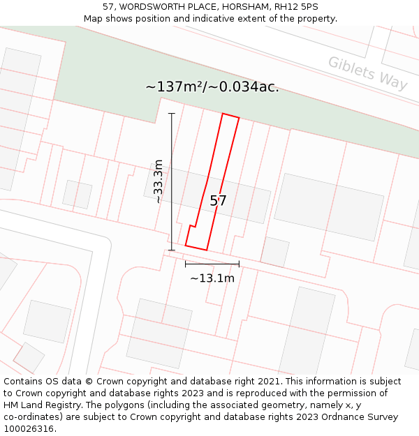 57, WORDSWORTH PLACE, HORSHAM, RH12 5PS: Plot and title map
