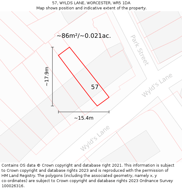 57, WYLDS LANE, WORCESTER, WR5 1DA: Plot and title map