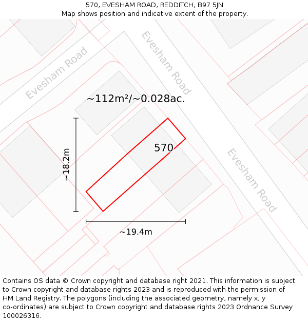 570, EVESHAM ROAD, REDDITCH, B97 5JN: Plot and title map