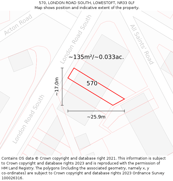 570, LONDON ROAD SOUTH, LOWESTOFT, NR33 0LF: Plot and title map