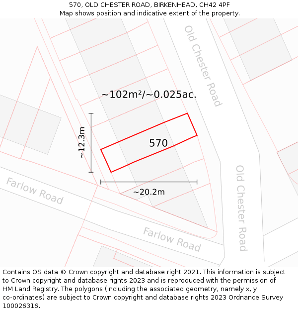 570, OLD CHESTER ROAD, BIRKENHEAD, CH42 4PF: Plot and title map