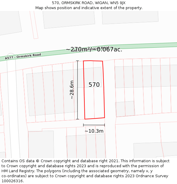 570, ORMSKIRK ROAD, WIGAN, WN5 9JX: Plot and title map