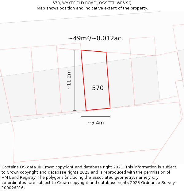 570, WAKEFIELD ROAD, OSSETT, WF5 9QJ: Plot and title map