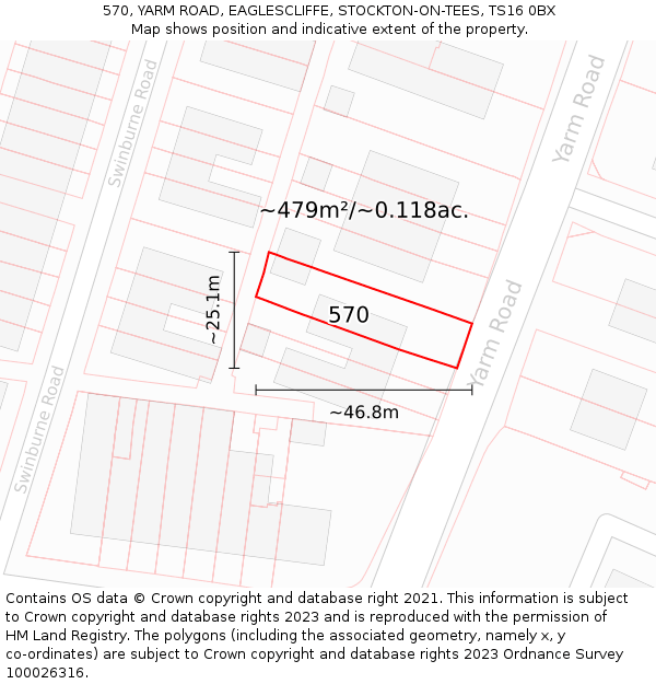 570, YARM ROAD, EAGLESCLIFFE, STOCKTON-ON-TEES, TS16 0BX: Plot and title map