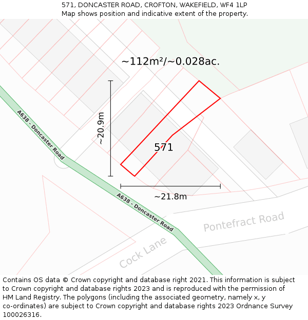 571, DONCASTER ROAD, CROFTON, WAKEFIELD, WF4 1LP: Plot and title map