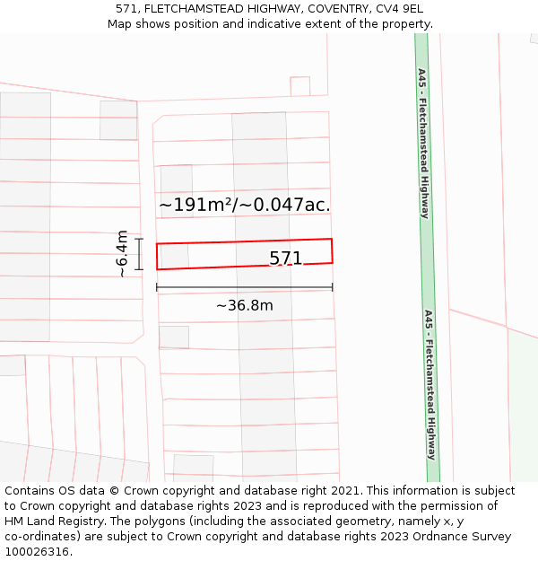 571, FLETCHAMSTEAD HIGHWAY, COVENTRY, CV4 9EL: Plot and title map