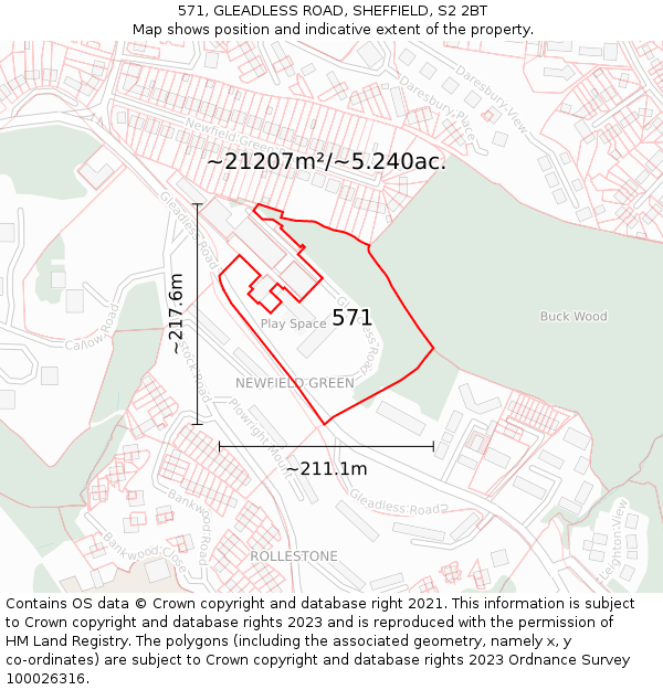 571, GLEADLESS ROAD, SHEFFIELD, S2 2BT: Plot and title map