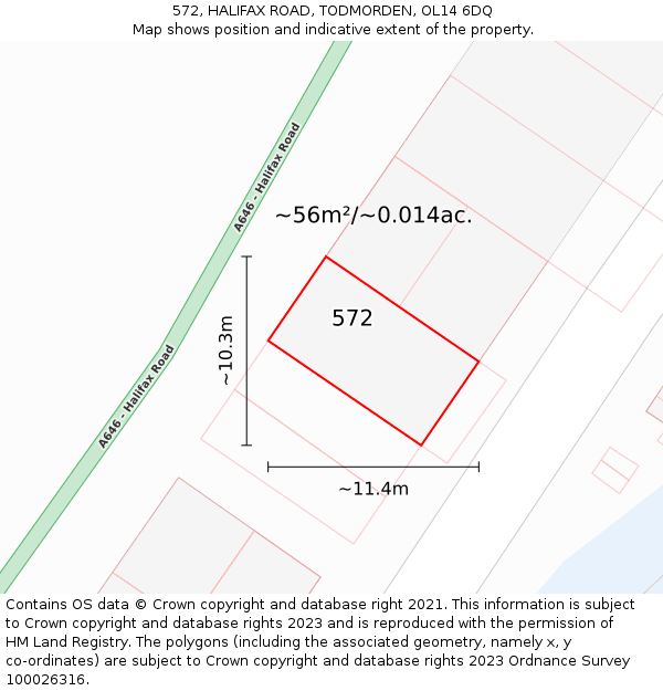 572, HALIFAX ROAD, TODMORDEN, OL14 6DQ: Plot and title map