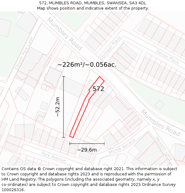 572, MUMBLES ROAD, MUMBLES, SWANSEA, SA3 4DL: Plot and title map