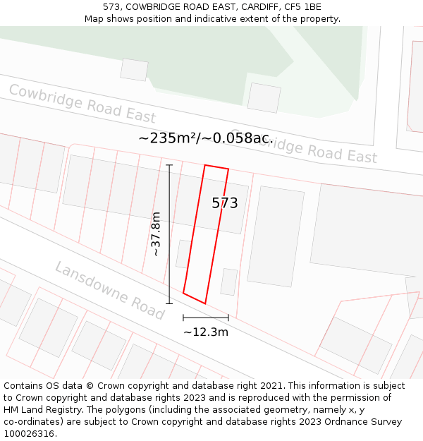 573, COWBRIDGE ROAD EAST, CARDIFF, CF5 1BE: Plot and title map