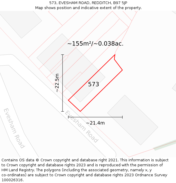 573, EVESHAM ROAD, REDDITCH, B97 5JP: Plot and title map